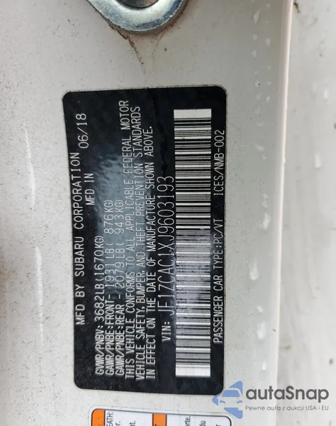 2018 Subaru Brz 2.0 Limited z USA, uszkodzony, nr VIN JF1ZCAC1XJ9603193